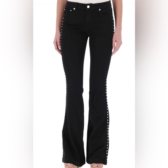 Michael Michael Kors Black Women’s Flare Stud Side Button pants Jeans Size 6 - Picture 2 of 16